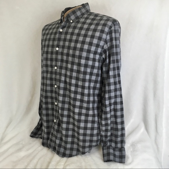 J Crew Shirt Mens XL Cotton Button Up Long Sleeve Black Gray Plaid - Picture 4 of 9